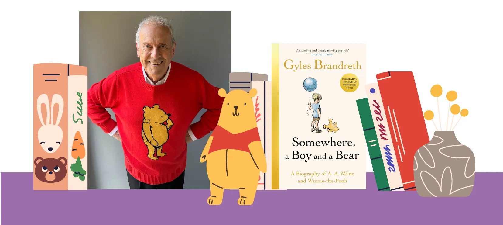 Gyles Brandreth with his book Somewhere, a Boy and a Bear